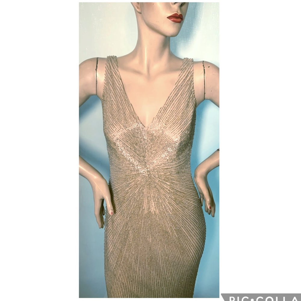 Aidan Mattox fringes V-Neckline sleeveless beaded gown dress - Picture 11 of 16